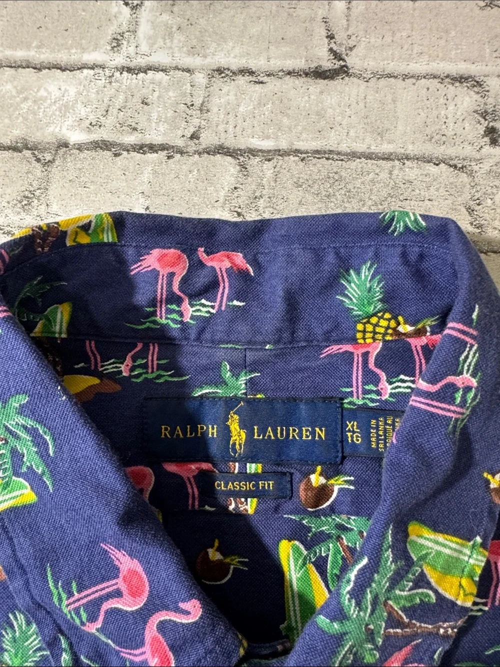 Polo Ralph Lauren mens XL blue tropical pattern classic fit short sleeve shirt